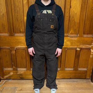 Carhartt Brown Overalls Workwear Carpenter Quilt Lined Men’s 36x34